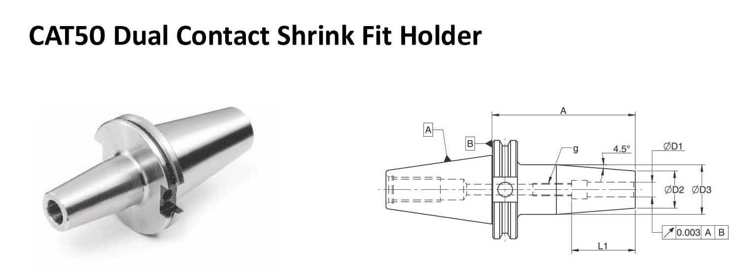 CAT50 SFH 0.250 - 3.74 Face Contact Shrink Fit Holder (Balanced to G 2.5 25000 rpm)